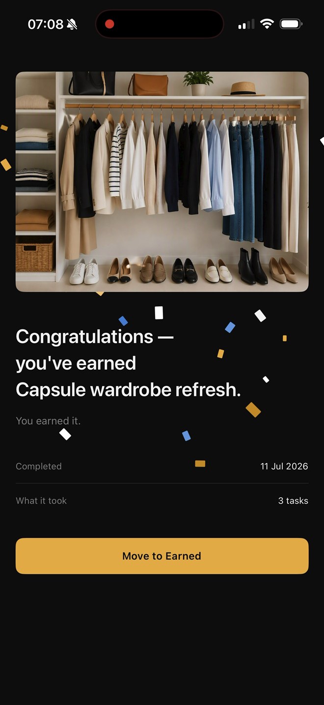 Unlock celebration screen with confetti: congratulations, you've earned it